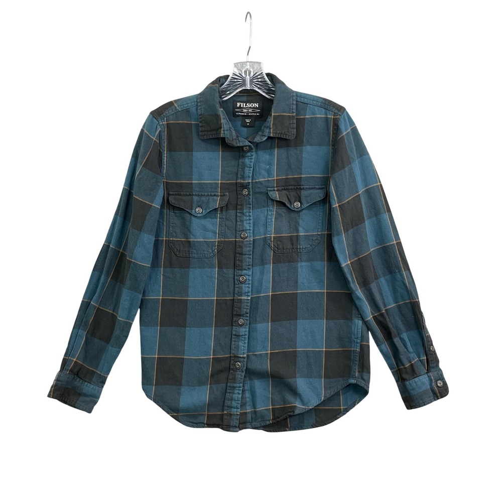 Filson Flannel Shirt Mens Small Blue Black Plaid Outdoors Gorpcore Academia Camp